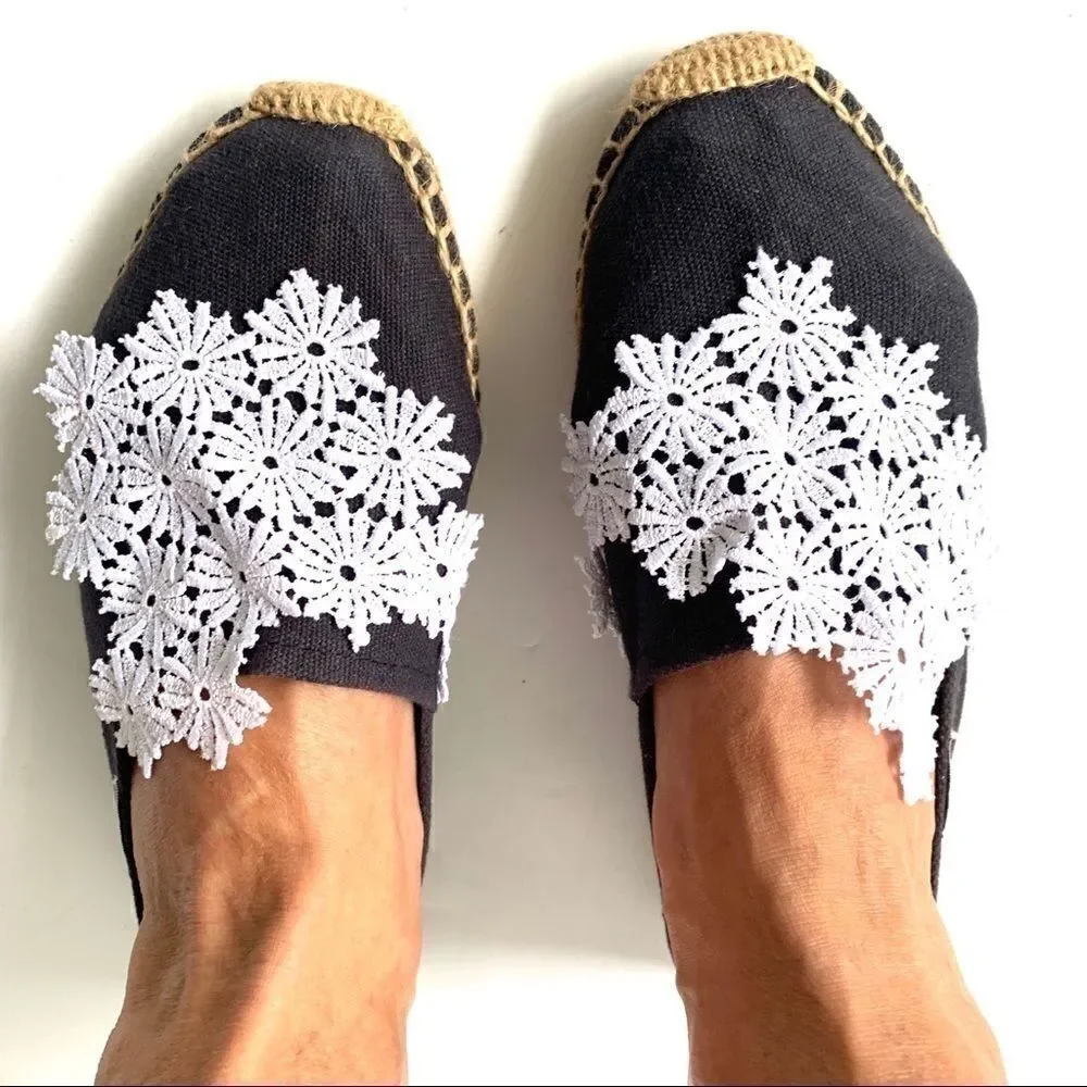 SOLUDOS NAVY LACE TRIMMED ESPADRILLES